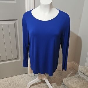 Cato Classic Scoop Neck Long Sleeve Top in Cobalt Blue